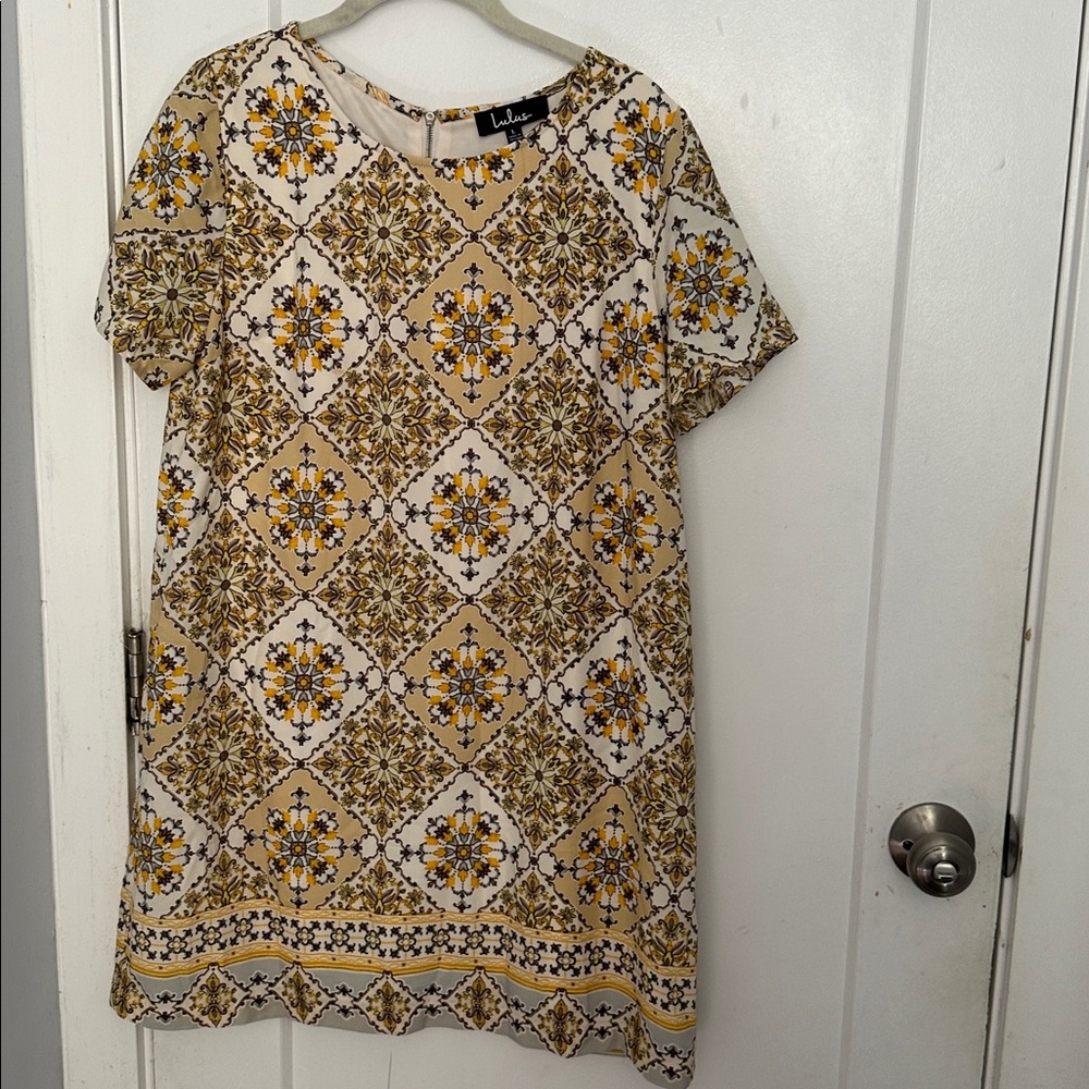 Lulu's Beige and Yellow Floral Dress